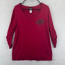 Harley Davidson USA Women's Red Kersting's V-Neck 3/4 Sleeve Shirt Top Size L picture