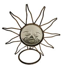 Whimsigoth Candle Celestial Sun Face Brass Wrought Iron Candle Holder Boho Decor picture