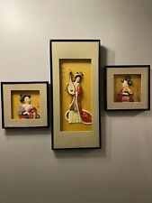 Set Of Three Vintage Japanese Geisha Girl Shadow Boxes Hanging Wall Art picture