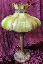 Rewired Antique Ornate Stained Glass Shade Vintage Green Slag Glass Lamp WORKS picture