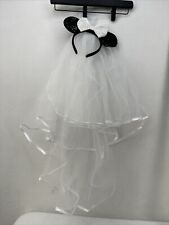 Disney Fairy Tale Weddings Black White Bride Minnie Mouse Ears With Veil EUC picture