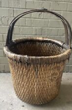 Antique Willow Chinese Asian Wicker/Iron Gathering Rice Basket 22