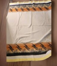 Vintage 1970s Blanket Flying Geese 73x62 WOOL & Satin Trim Natural Fiber Textile picture