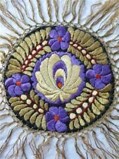 vintage ETHNIC Hungarian SILK EMBROIDERY MATYO Knotted Fringe Doily MAT Folk Art picture