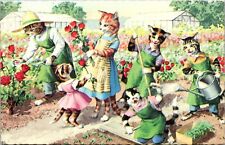 Dressed Cats Kittens Gardening Picking Roses Alfred Mainzer Postcard L66 picture