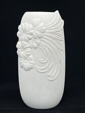 Vintage AK Kaiser M. Frey White Bisque Embossed Porcelain Vase Floral Flowers 7” picture