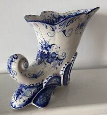 Vintage Extra Large Russian Gzhel Porcelain Cornucopia / Horn Of Plenty Vase picture