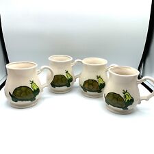 Vintage Mugs Ceramic Turtle Flower Set Of 4 Large 14 oz Decorative Handle Unique picture