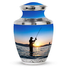 fisherman fishing sunset scene Large Funeral Urns Size 10 Inch picture