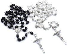 2 Pcs Rosary Bead Cross Catholic Necklace Set（Black and White picture