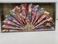 NEW IN BOX Vintage Handmade Oriental Asian Geisha Medallion Wood Paper  Fan  picture