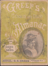 G G Green's Census & Diary Almanac 1881-1882 w/ US Industrial Map foldout picture
