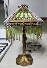 Antique Pink Green Slag Pittsburgh Cast Iron Table Lamp  picture