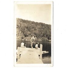 Vintage Photo Girls Fishing Conn State Park Watertown CT 1940’s Summer Dock Swim picture