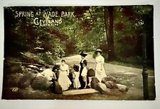 Postcard Antique 1914 SPRING at WADE PARK, CLEVELAND, Ohio picnic scene Litho picture