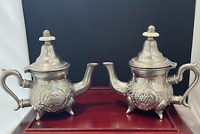 2 Vintage Moroccan Teapot Arabic Theieres Koutbla SALAAM Marque Depose Silver picture