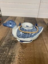 vintage chinese porcelian hand painted blue and white tea pot picture