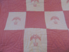 *SALE* Vintage Rose Pink Quilt Prairie Points Hand Quilted~Embroidered Topiary picture