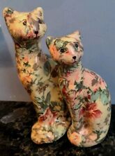 CUTEST Cats Floral Decoupage Patchwork  Statuette Figures Pair Set  picture
