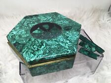 Hexagon African Malachite Box Jewelry Casket Trinket Box W/ Lid 4lb READ picture