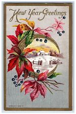 L A Conwell Signed New Year Postcard Greetings Flowers Winter San Mateo CA 1910 picture