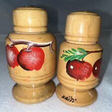 Hand Carved Salt & Pepper Shakers Teakwood Hand Painted From Haiti Vintage picture