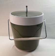 West Bend Ice Bucket Avocado Green & White VTG Vintage 1970s Barware Retro Style picture