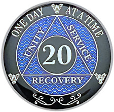 AA 20 Year Coin Blue, Silver Color Plated Medallion, Alcoholics Anonymous Coin picture