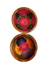 Hand Painted Nuevo Vallarta Floral Mexican Folk Art Wooden 11” Bowl Set Signed picture