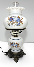 Rare HURRICANE LAMP BLUE FLOWERS AND BROWN LEAVES & WHEAT, ACC CAST CO 18” Tall picture