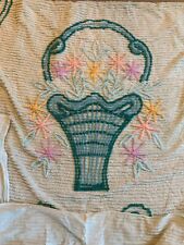 Vintage Chenille Bedspread Green Floral 88