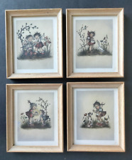 4 Vintage 1980's Hummel Framed Inspired Art Lot 5x6 Unsigned and Undated picture