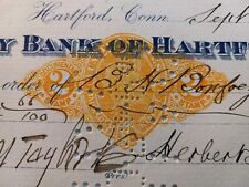 1901 Cancelled Check City Bank of Hartford Connecticut Mutual Ins. Revenue Stamp picture