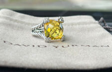 David Yurman Sterling Silver 14mm Cushion On Point Lemon Citrine Diamond Ring 7 picture