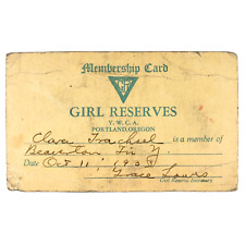 YWCA Girl Reserves Membership Card 1930s Portland & Beaverton Oregon Youth B3491 picture