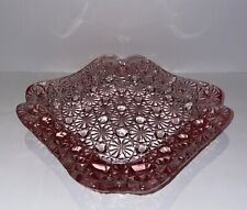 Vintage MCM Fenton Glass Pink Daisy & Buttons Square Ashtray/Trinket Dish picture