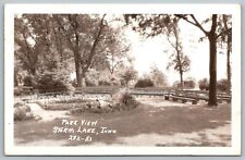 Storm Lake Iowa~Park View~Benches Lined Up Around Fountain Path~1947 RPPC picture