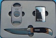 Schrade Old Timer 3 PC Set Fixed Blade Knife, Reusable Lighter, Cigar Cutter Kit picture