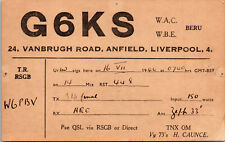 1946 G6KS Anfield Liverpool England Ham Radio Amateur QSL QSO Card Postcard Vtg picture
