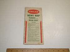 1940s Sinclair News Map Europe & Near East with Western Europe War Zone Maps picture