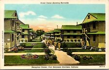 Linen Postcard Street Scene Showing Barracks at Fort Benjamin Harrison, Indiana picture