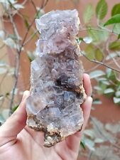 382g Natural Gemstone Clear Cubic Fluorite Specimen On Matrix With Purple Hues picture