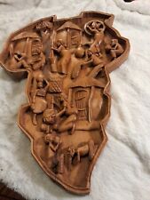 Solid Wood Hand Carved Continent of Africa Decorated With Detailed Carved Images picture