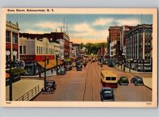 c1940 State Street Schenectady New York NY Old Cars Linen Postcard picture