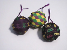 NWOT LOT OF 3 MATERIAL COVERED MARDI GRAS THEMED ROUND ORNAMENTS picture