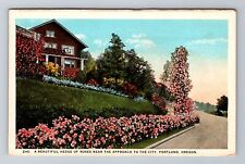 Portland OR-Oregon, Hedge of Roses Near City, Vintage Souvenir Postcard picture