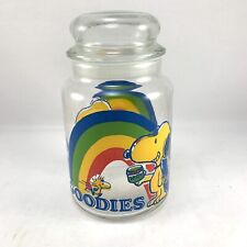 Vintage Peanuts Snoopy Woodstock Rainbow Goodies Glass Candy Jar Lid 1965 picture