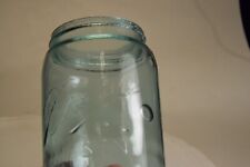 1896-1910 TRIPLE LOOP DROP A BLUE GLASS BALL MASON BEEHIVE HAND BLOWN QUART JAR picture