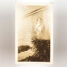 Mysterious Woman Behind Bush Photo 1920s Vintage Ghost Spirit Snapshot Art C2873 picture