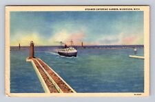 Muskegon MI-Michigan, Steamer Entering Harbor, Antique, Vintage Postcard picture